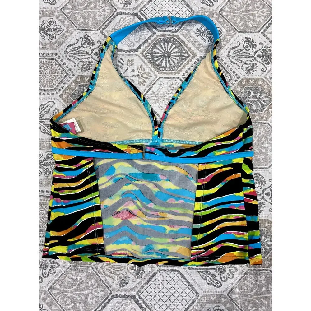 Beach Native Girls Size 16 Rainbow Zebra Tankini Swimsuit 2 Pc Bathing Suit